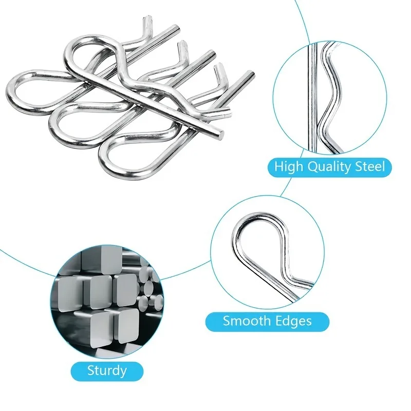 100 Buah Kit Bermacam-macam Pin Cotter dan R-pin Tersedia Dalam 10 Ukuran Pin Pengunci Pin Terpisah Klip Traktor Pin Halangan Mekanis Karbon