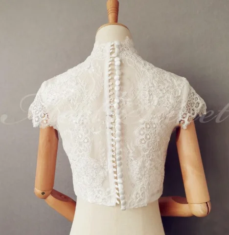 Wedding main veil shawl fashionable bride high neck lace tight dress shawl short sleeved buttoned top small coat