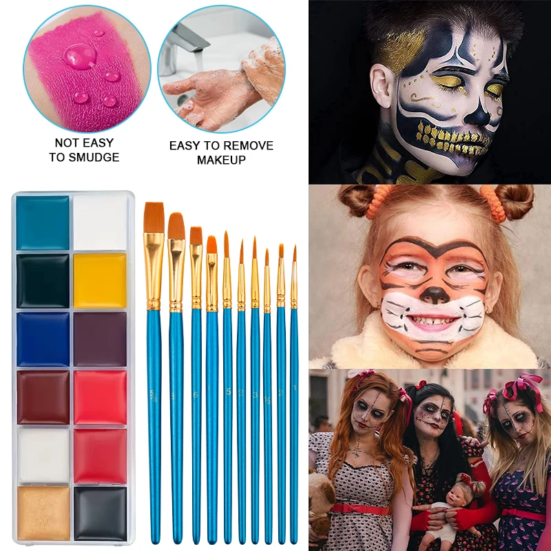 SFX Makeup Kit,12 Colors Face Body Oil Paint, Stage Special Effects, Halloween Wound Scar Wax, Makeup, Fake Rib Blood Spatula