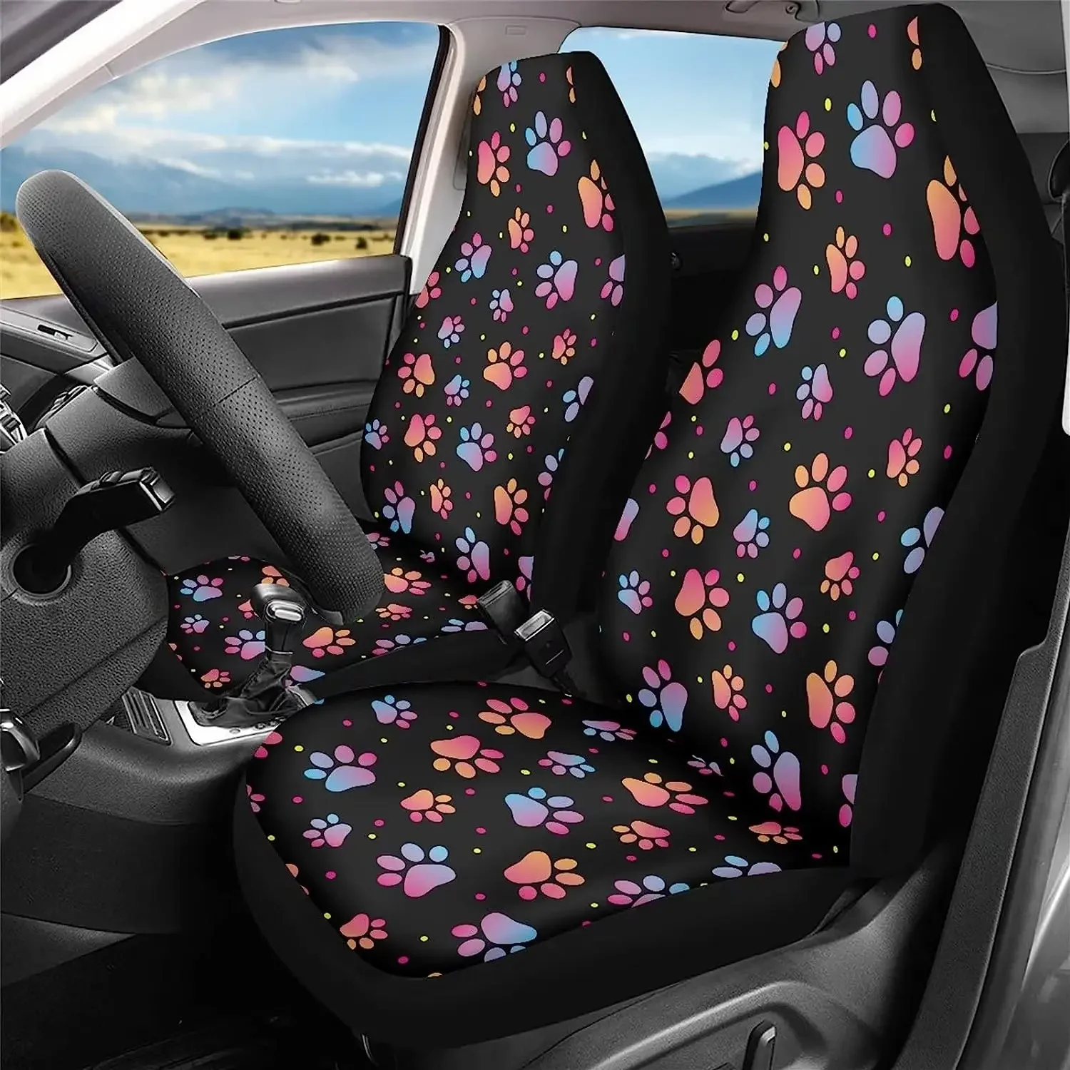 Cute Dog Paws Seat Covers For Cars 2 Pcs Set Kawaii Womens Men Front Car Seat Cover Universal Fit Vehicle Seat Protector