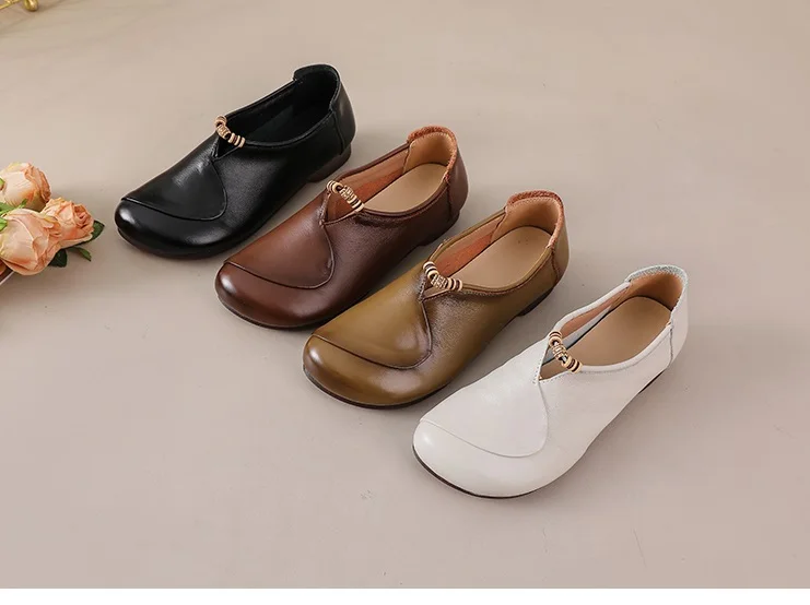 Ethnische V-Ausschnitt Perlenbesetzte Ballerinas Damen Schlichte Vintage Echtleder Mokassins Slip-On Loafer Elegante Alltagsschuhe für Mütter – Detail 19