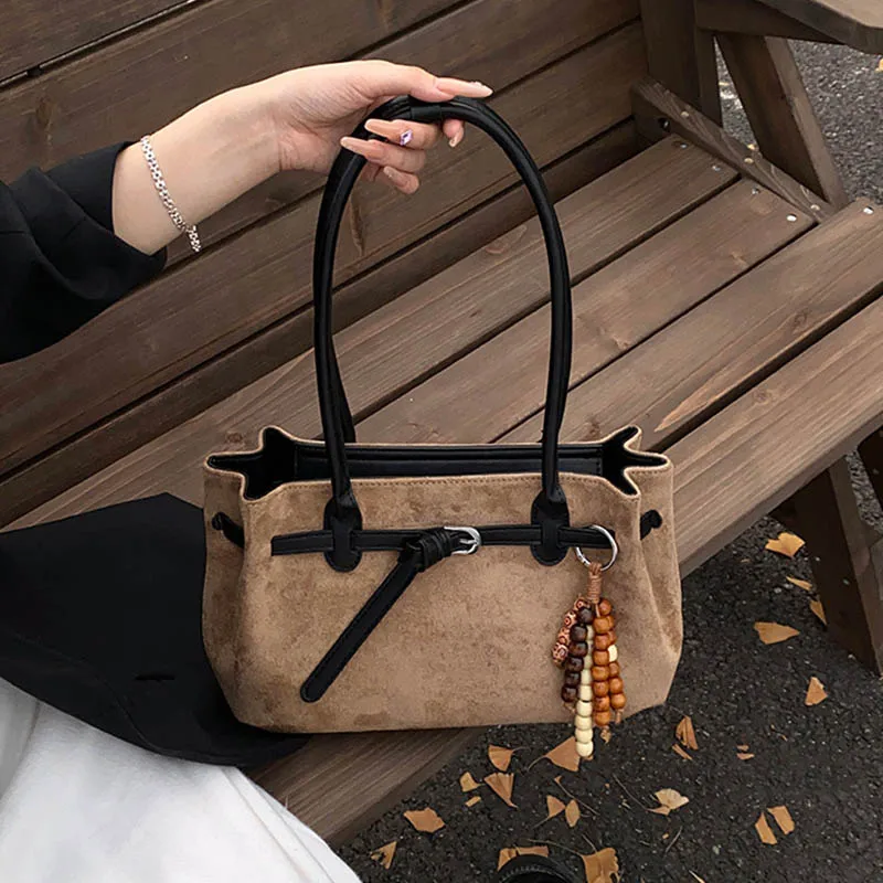 Ladies Handbag Vintage Large Capacity Suede Bag 2026 New High-End Commuting One Shoulder Hand Tote Bags