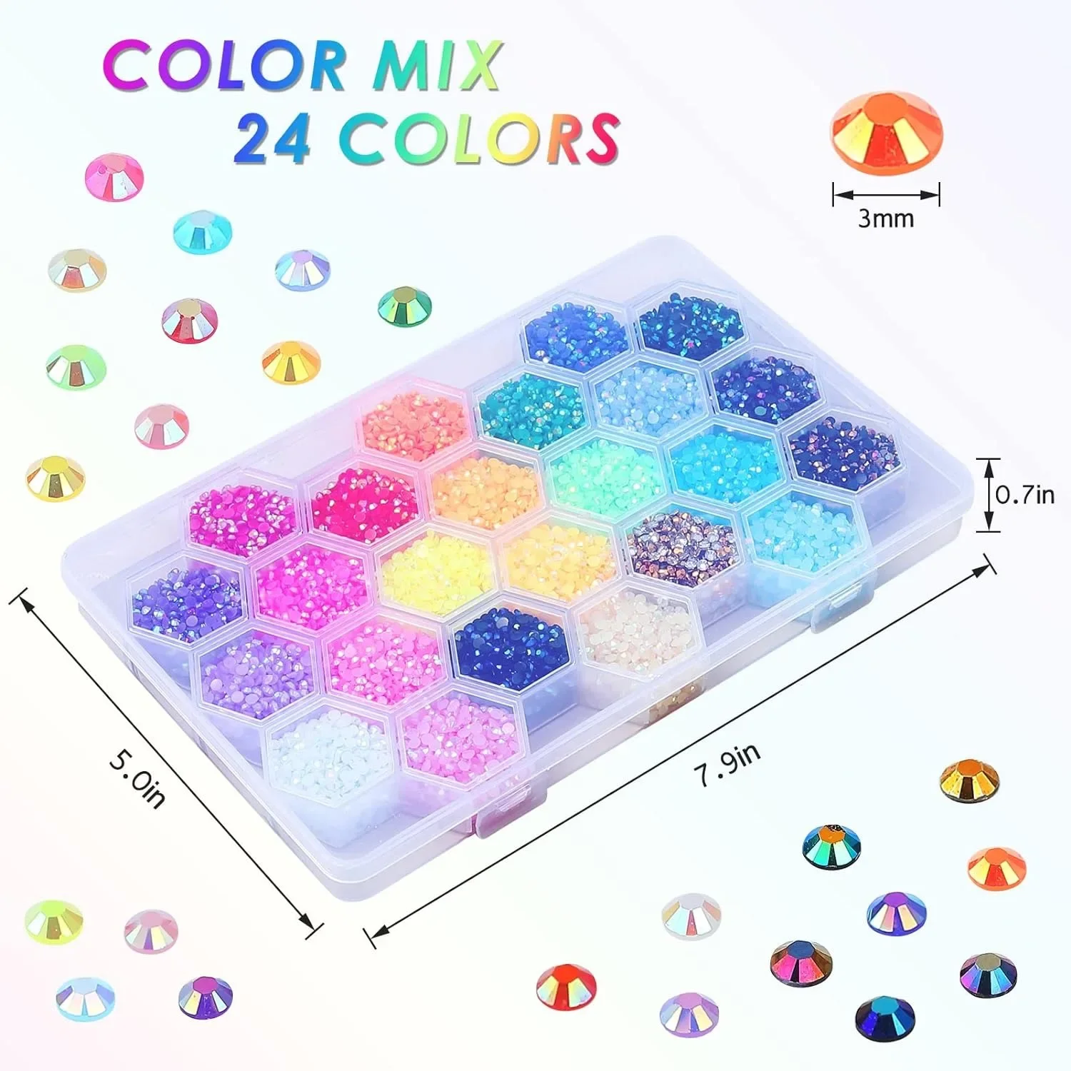 24000Pcs/Box Rhinestones 24 Colors 3mm Flat-Bottomed Round Nail Glitter Crystal Gem Rhinestone DIY Decoration Accessories