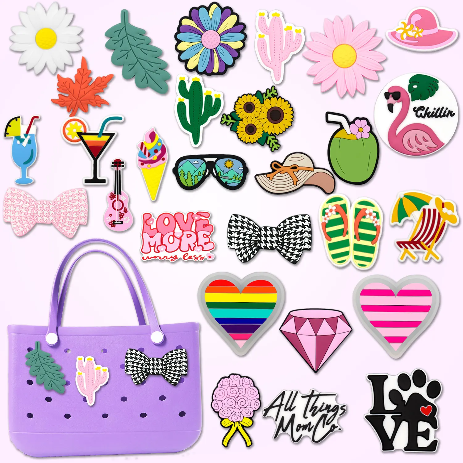 

1pcs Cactus Sunflower Charms For Beach Bag Accessories Ice Cream Drink Handbag Decoration Bow Guitar Beach Tote Bag Accessories