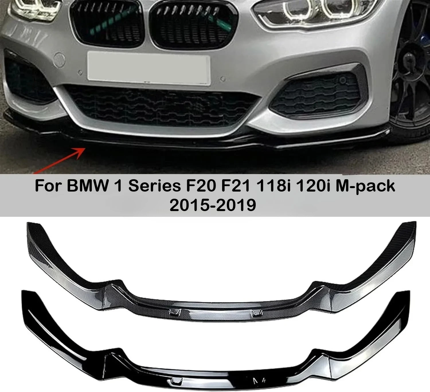 1Set Black ABS Front Bumper Lip Diffuser Spoiler Splitter Trim For BMW 1 Series F20 F21 M‑pack 2015‑2019 Exterior Tuning Style