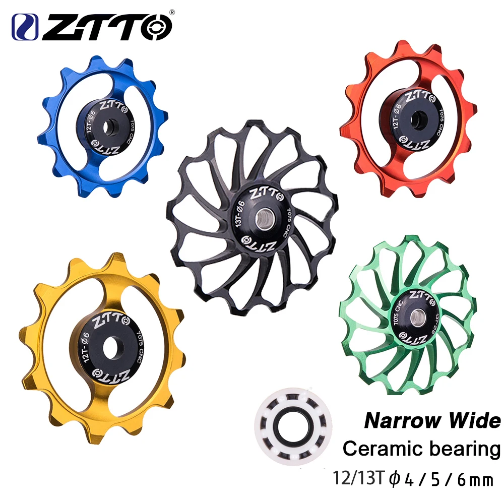 ZTTO 12T 13T MTB Bicycle Rear Derailleur Narrow Wide Jockey Wheel roller Ceramic Bearing Pulley CNC Road Bike Guide  4mm 5mm 6mm