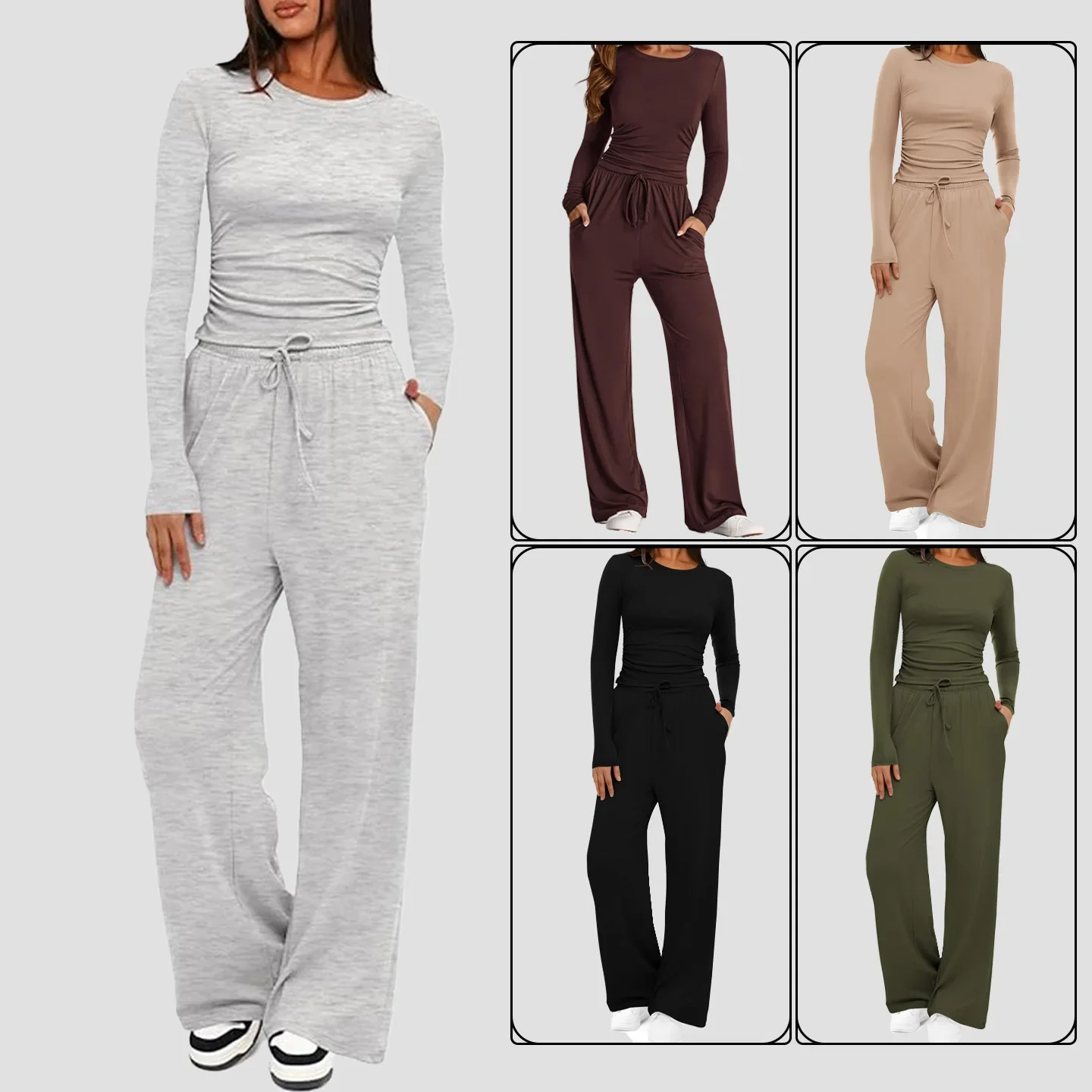 Neue einfarbige Freizeitsets für Damen im Herbst und Winter mit langen Ärmeln, meistverkaufte Mode-Outfits.