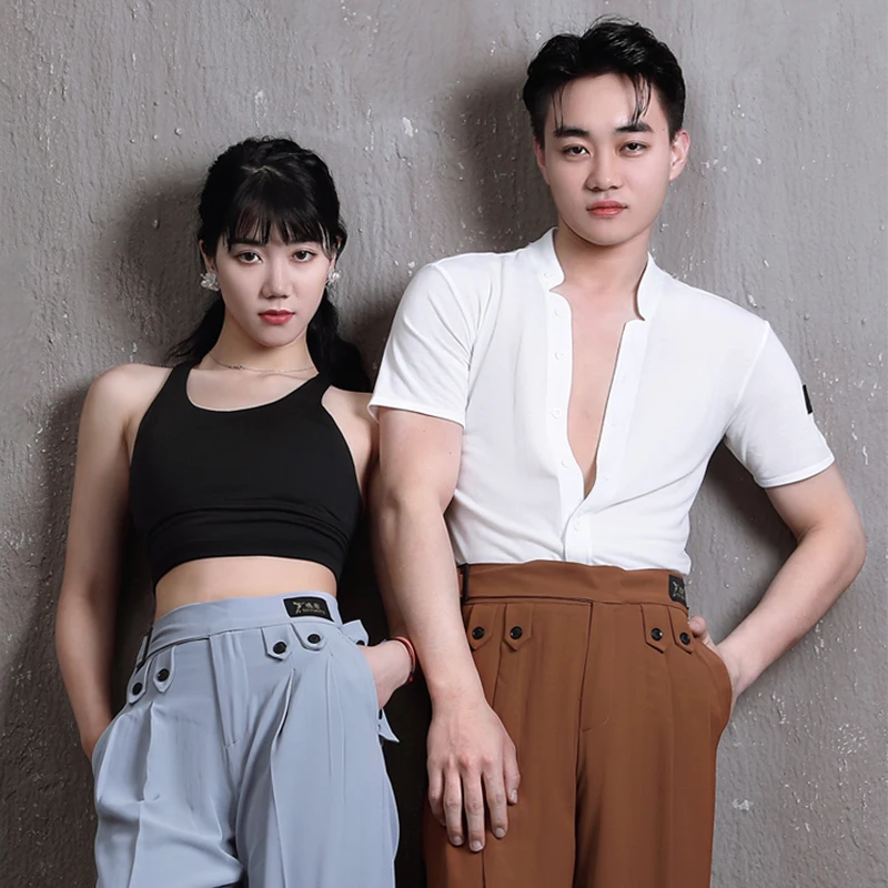 Neue Latin Dance Tops Männer Sexy V-ausschnitt Langarm Hemd Cha Cha Rumba Samba Leistung Tragen Männliche Wettbewerb Kleidung DNV13787