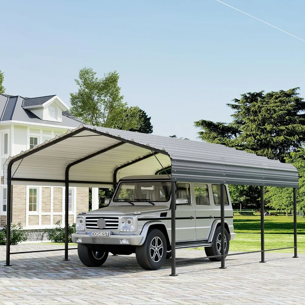 

Carport with Galvanized Steel Roof, Heavy Duty Metal Carport Canopy, Outdoor Garage Car Shelter Shade for Car