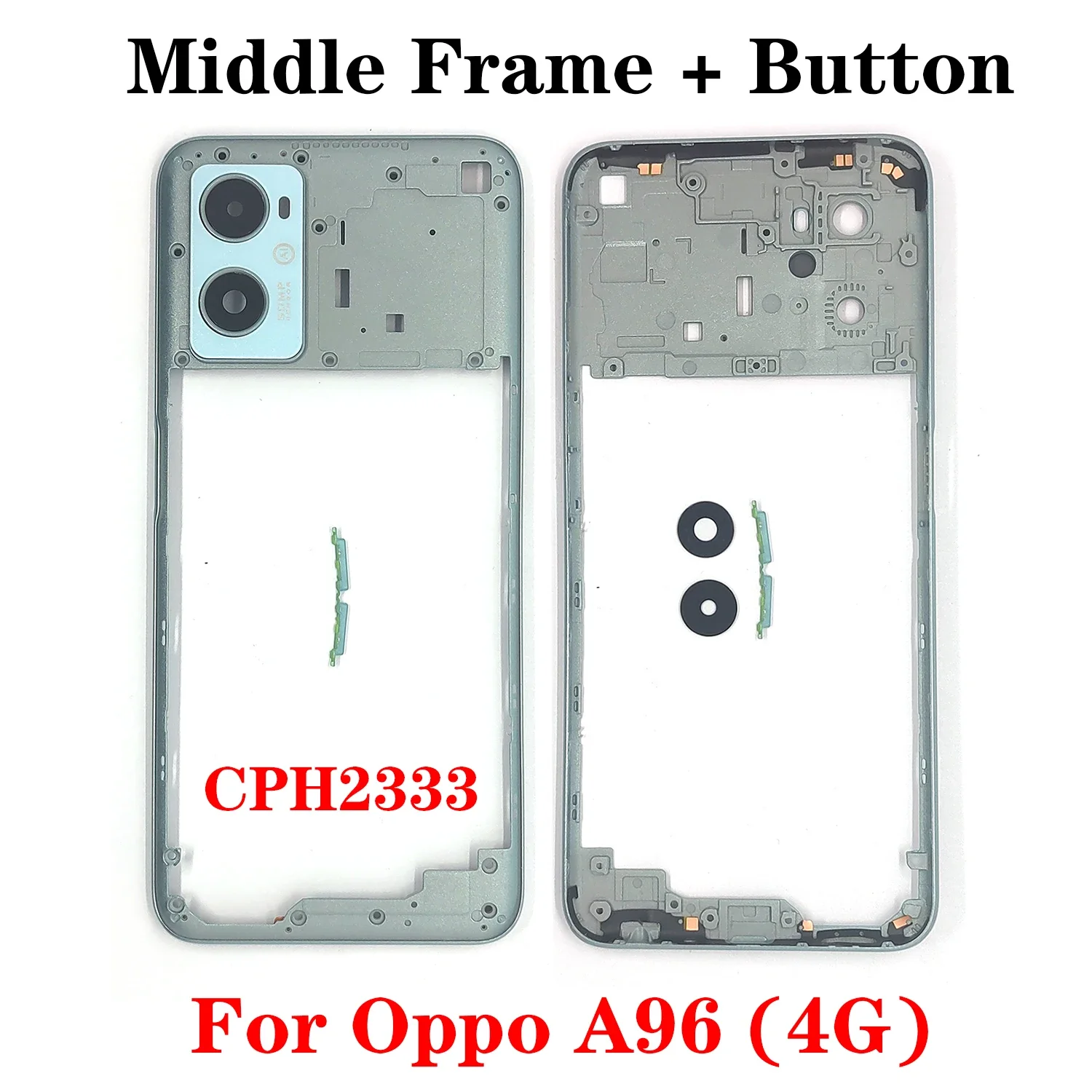 Marco medio para Oppo A96 4G CPH2333 bisel de carcasa de marco medio con botón lateral + piezas de reparación de lentes de cámara