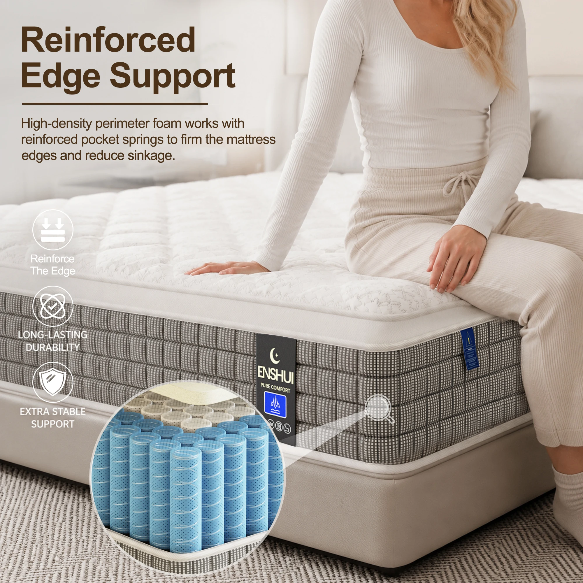 14インチのハイブリッドマットレス(個別ポケットコイル入り) - Memory Foam Mattress In A Box Queen のレビューと価格