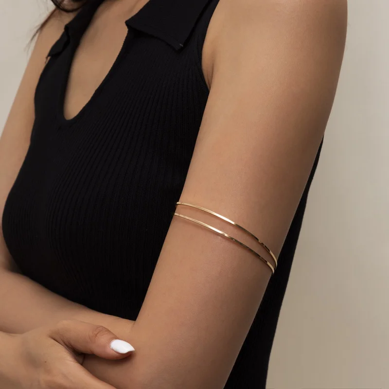 Light Luxury Jewelry Simple Hollow Double-Layer C- Shaped Arm Bracelet Female Personality Sweet Cool Business Sweet Cool All-Mat