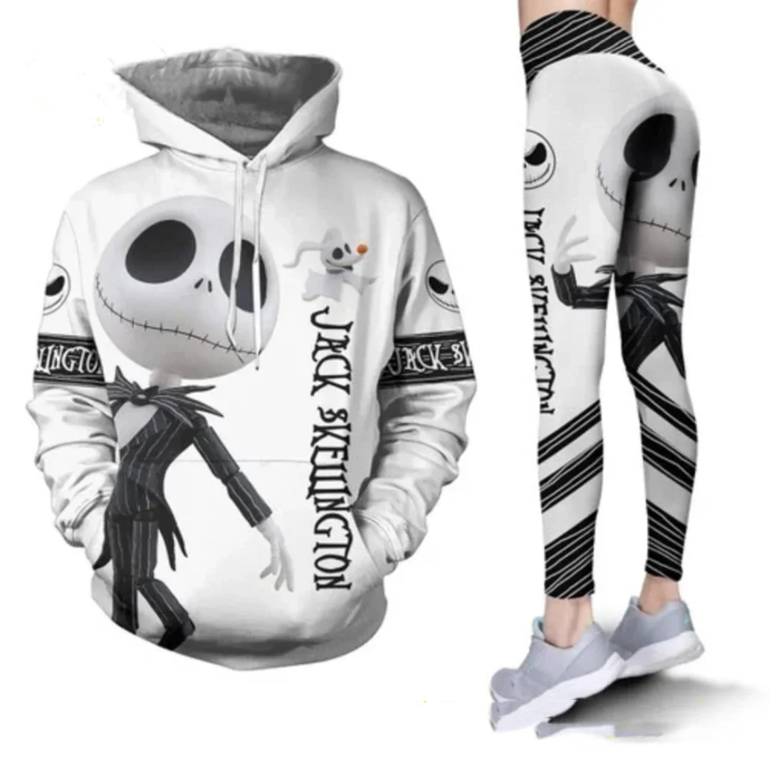 The Nightmare Before Christmas Jack Skellington Women\'s Hoodie and Leggings Set Disney Yoga Hoodie Leggings Fashion Tracksuit