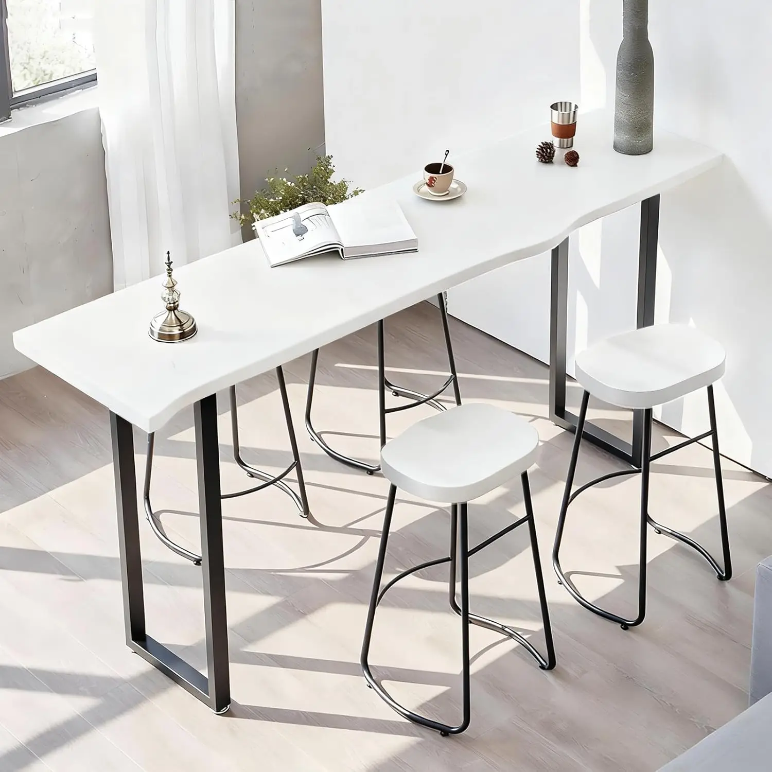 

Solid Wood Bar Table, Metal Frame High Top Table, Rustic Industrial Pub Table, Narrow Long Height Tables for Kitchen Living Room