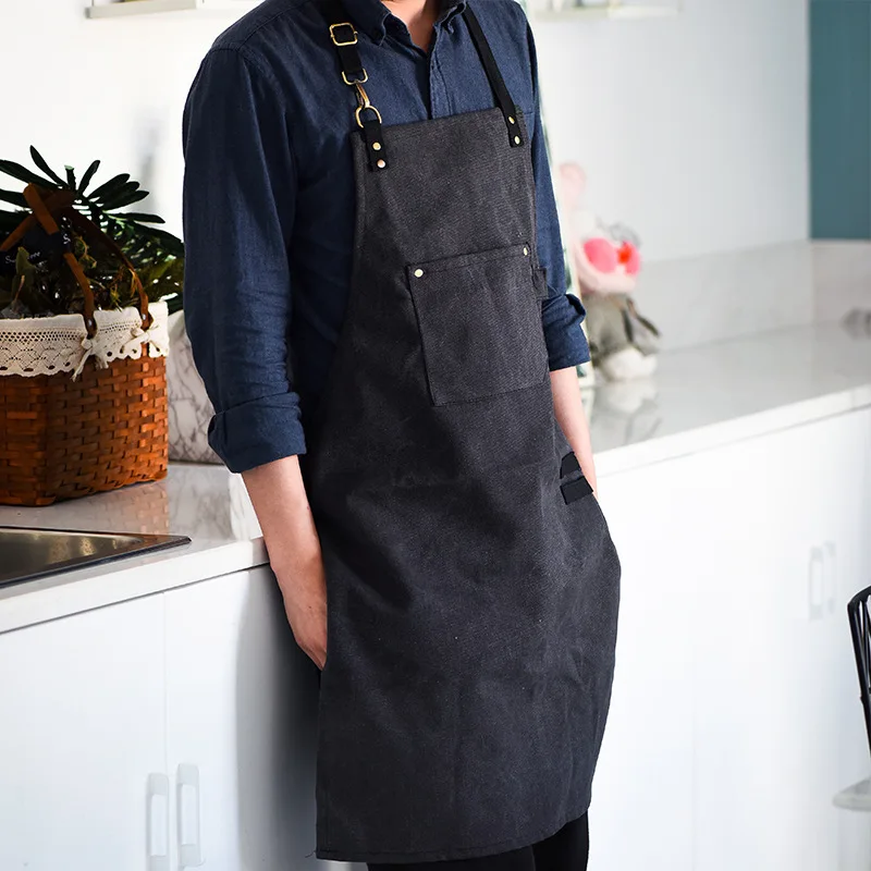 New Thick Canvas Unisex Apron Bib Chef Kitchen Aprons for Women Men Coffee Shop Barber BBQ Bib working uniform A1