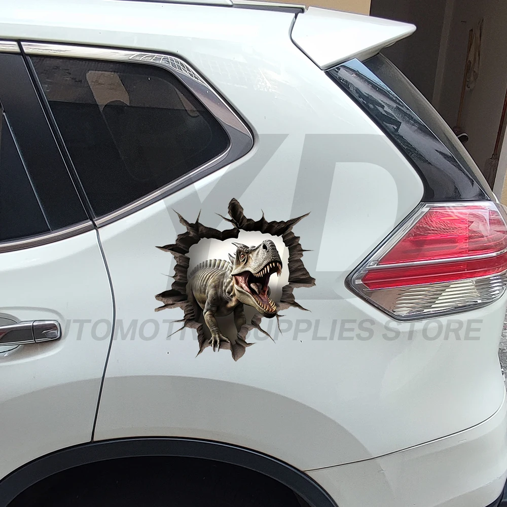 Cool Jurassic Dinosaur Bursting Through Wall Car Sticker 3D Animal Decal Waterproof Vinyl for Car Truck Window Bumper Body Decor