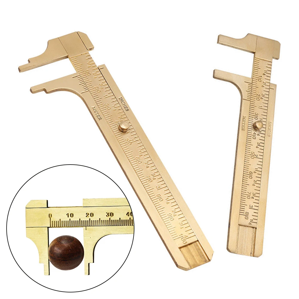 Mini Vernier Caliper Ruler Copper Double Scale Millimeter / Inches 80/100mm Sliding Gauge Vernier Caliper Ruler Measuring Tool