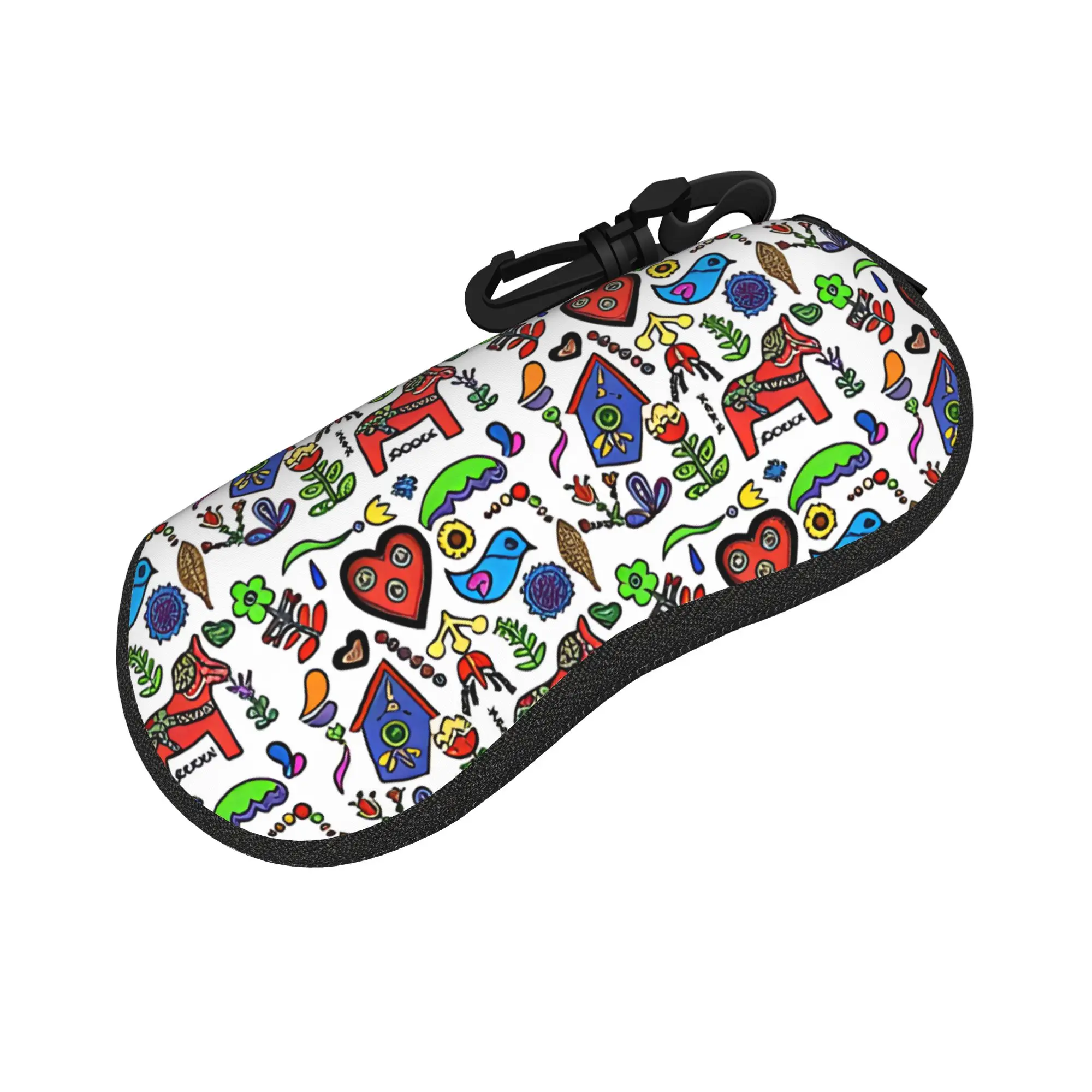 Cute Colorful running horses Glasses Case Waterproof Zipper  Glasses Box Anti-Pressure Eye Contacts Case