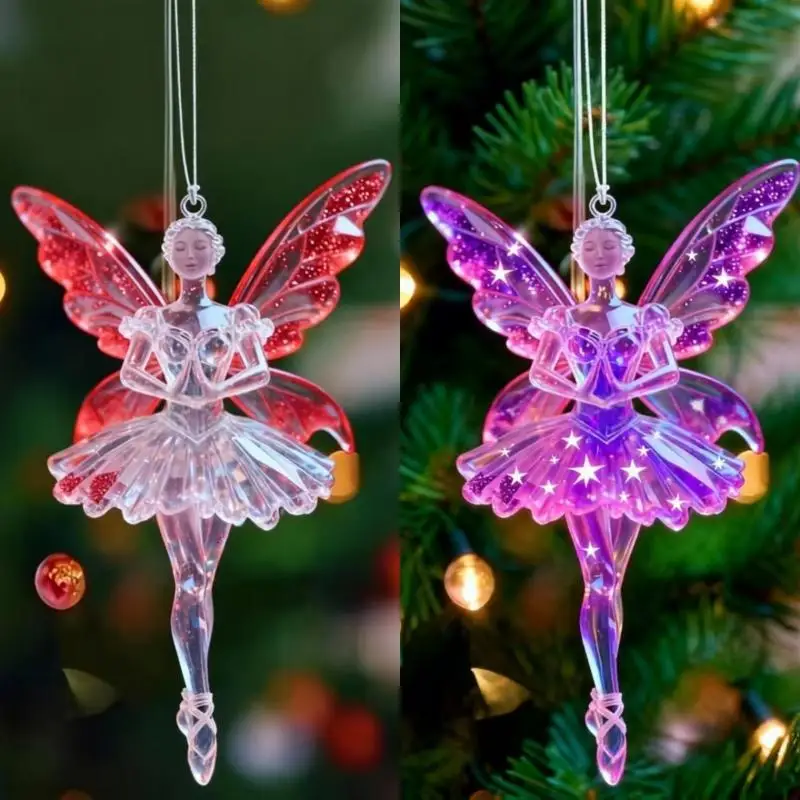 Sparkling 2D Acrylic Pendants Ballerina Simulation Christmas Tree Hangings Car Rearview Mirror Charm Decoration Ornaments
