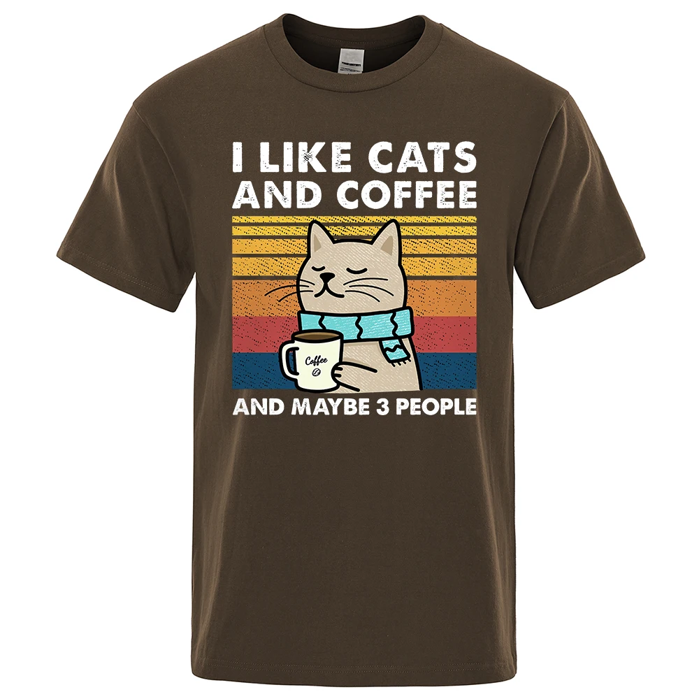 I Like Cats And Coffee Street Funny T-Shirt For Men Fashion Casual Loose Cotton Clothing Crewneck Breathable Tshirt Hip Hop Tees image 3