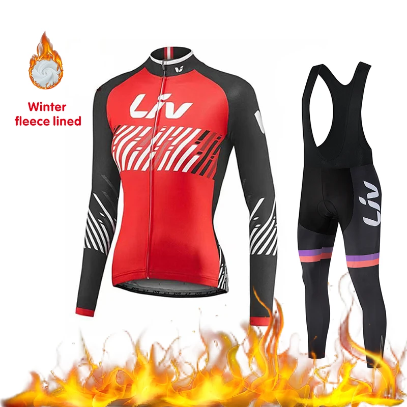 

LIV women's cycling jersey set winter cycling bib, sponge cushion with thick velvet riding jacket road cycling sportswear set
