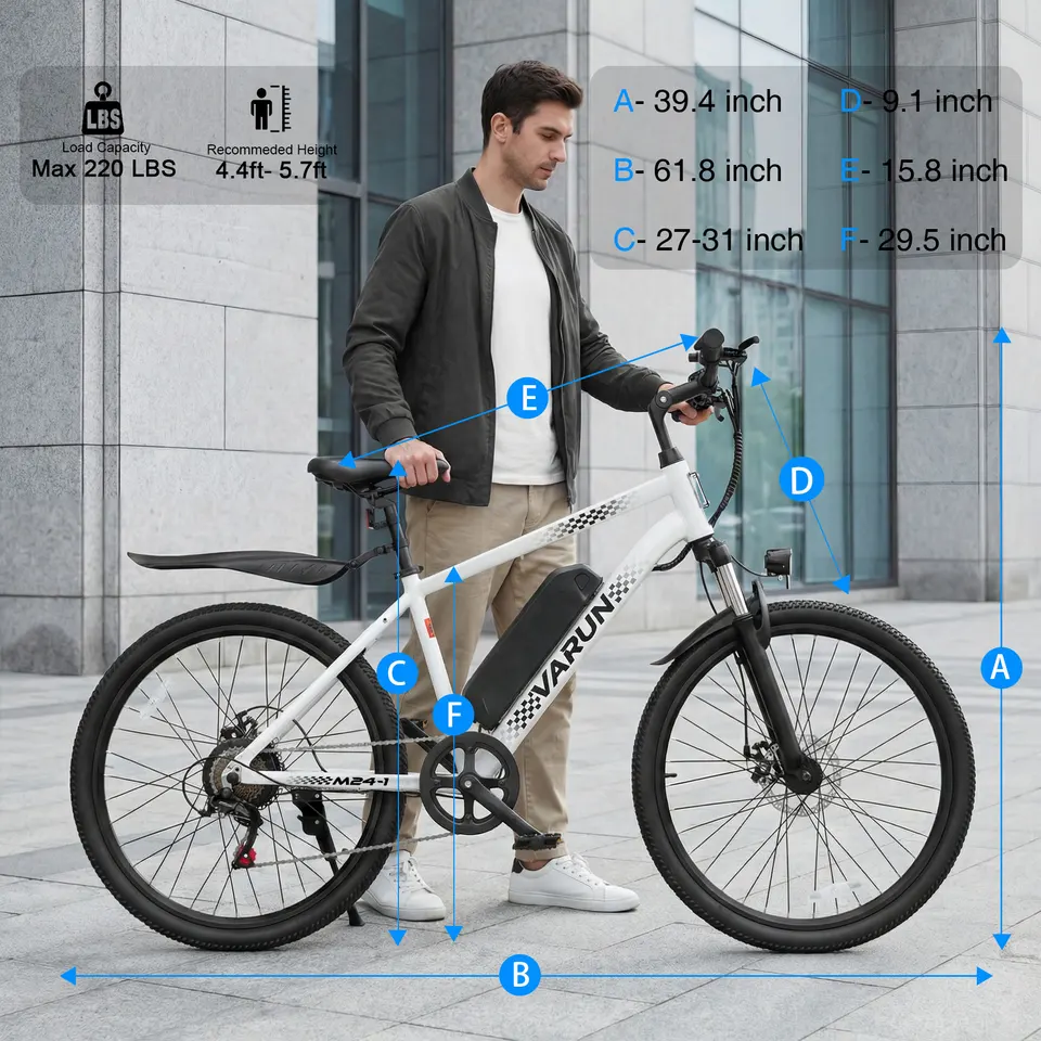 VARUN M24-1 Adult Electric Bike,500W Peak Power,36V 7.8Ah Battery,24"Tire Commuter Electric Bike,20MPH,UL 2849,1 Year Warranty image 9