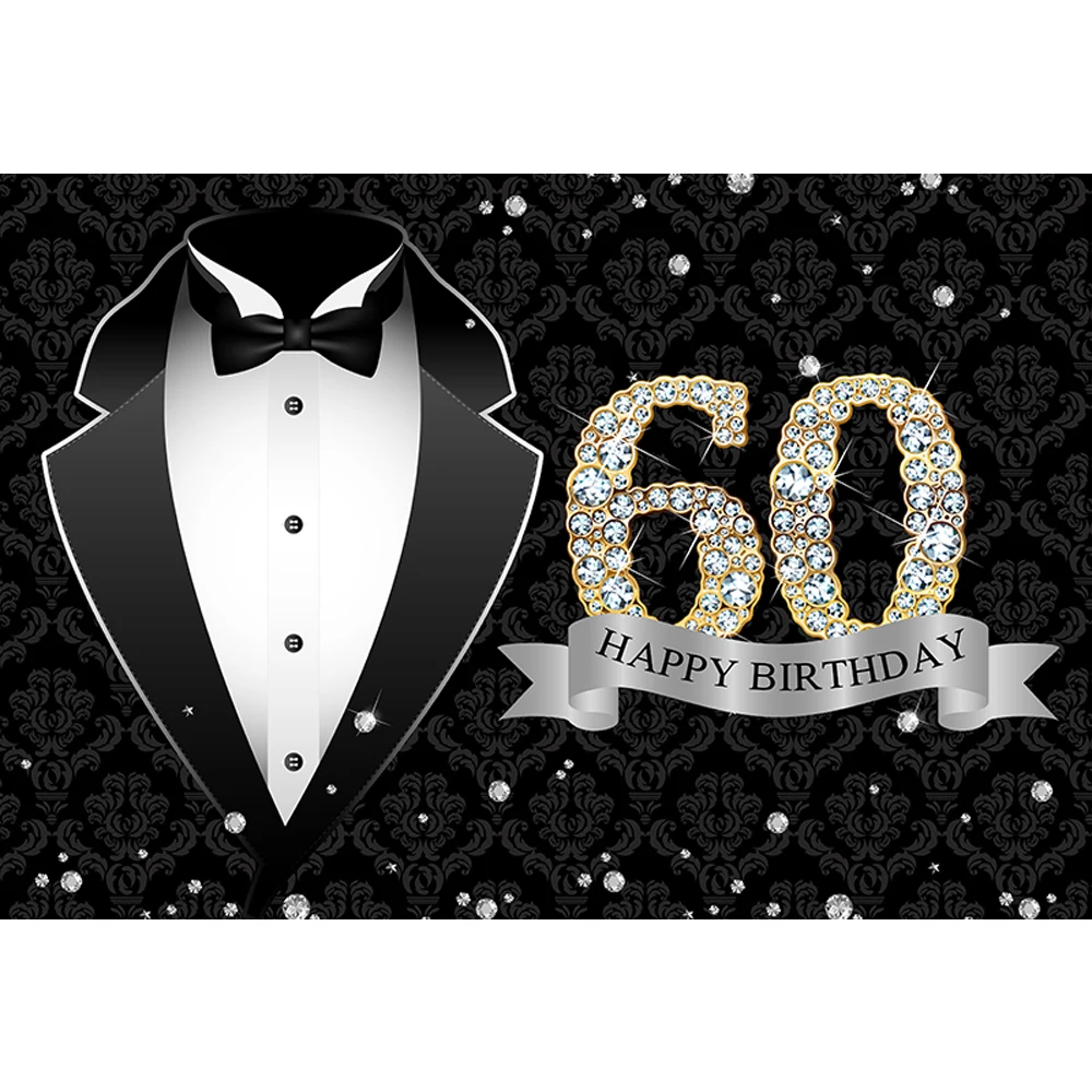 Black White Suits Adult Party Backdrop For Photo Studio Man Happy 30th 40th 50th 60th Birthday Photography Background Customized