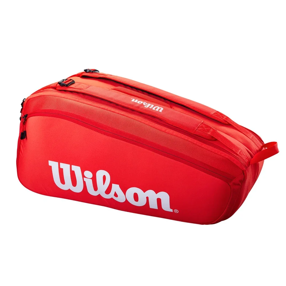 Wilson 2023 Super Tour Pro Staff 2-15 Pack Fine-knit Coating Tennis Bag 3-Decks Racket Backpack Racquet Bag with Thermoguard Red