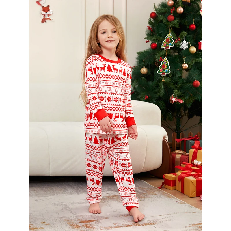 Christmas  Family Matching Pajamas Outfits Sets Classic Elk Red Print Adult Dad Mother Daughter Sleepwear Clothes Look Pyjamas