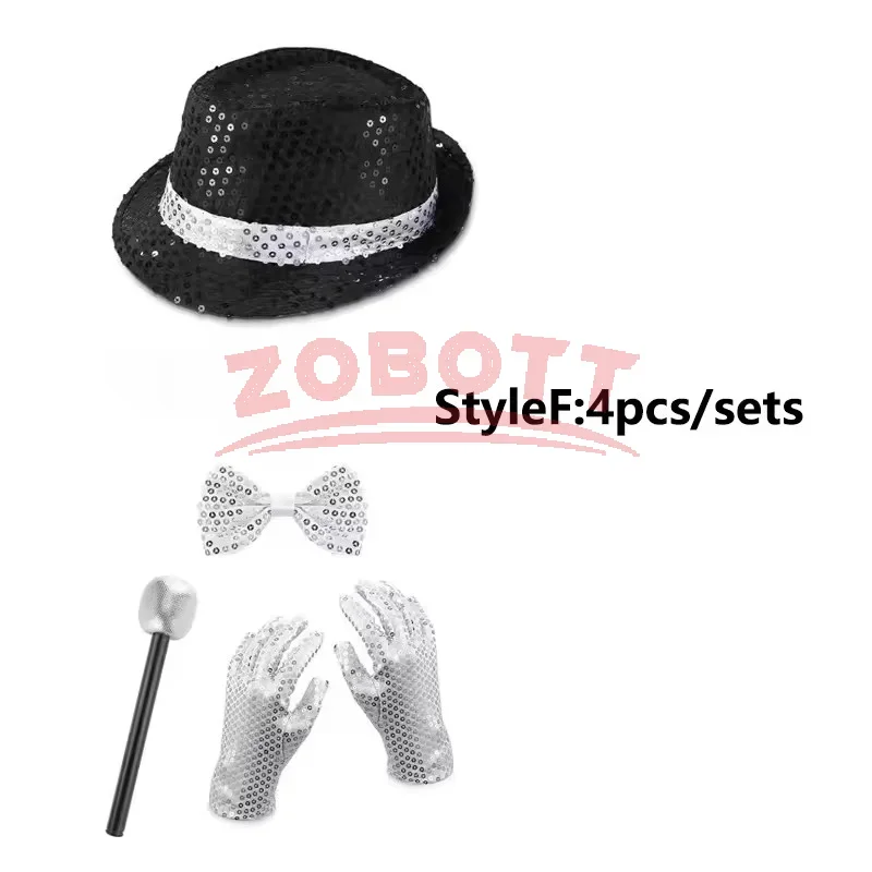 70er 80er Superstars Michael Jackson Cosplay-Requisiten-Set: MJ-Hut mit Perücke, Handschuhen und Brille. Kostüm für Fans-Auftritte, Geburtstagsgeschenk, Tanzgeschenk. – Detail 6