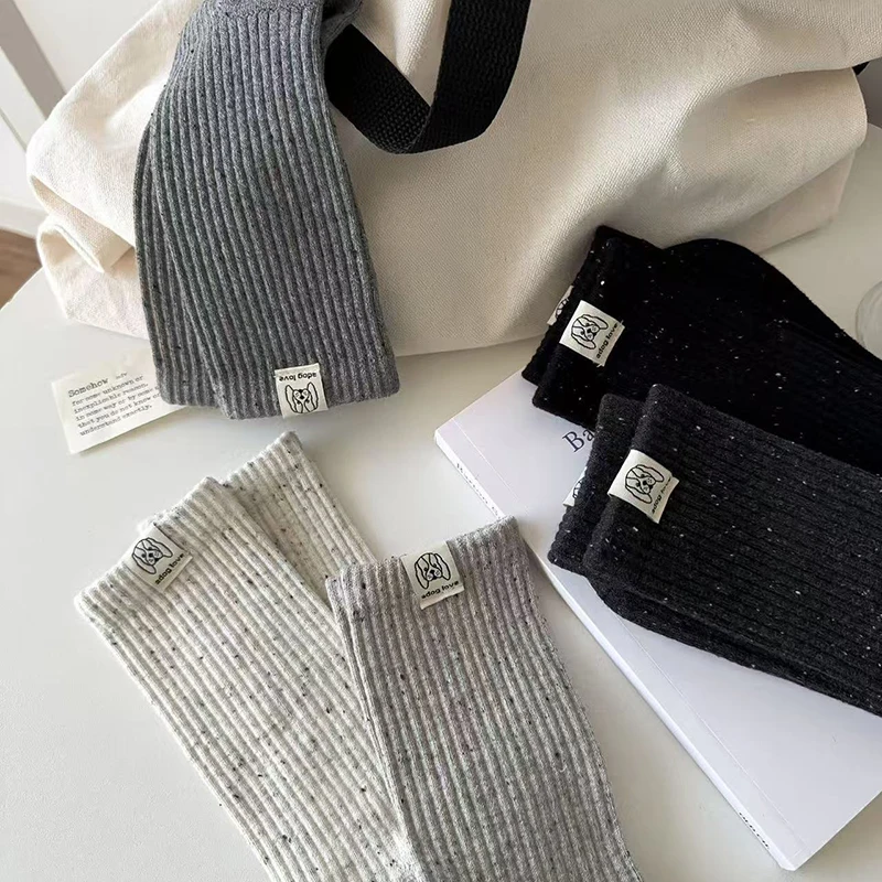 1/5 Pairs Women Autumn Winter Small Dog Pattern Mid Tube Socks Fashionable Korean Style Soft Comfortable All Season Casual Socks