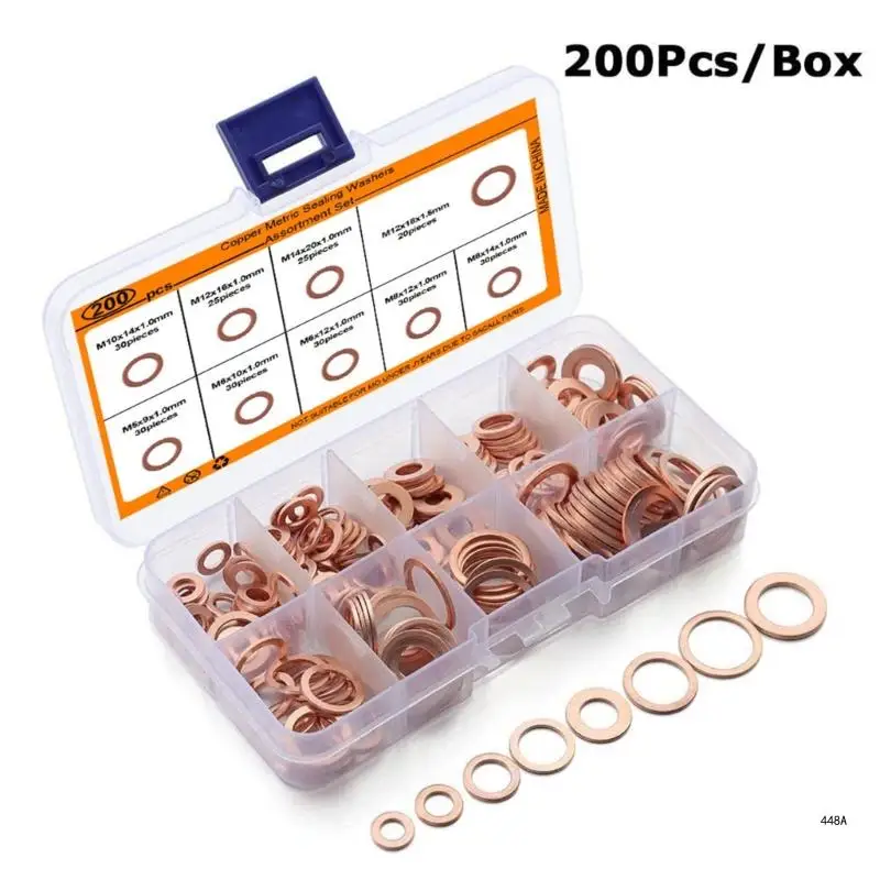 Wear-resistant Compact 200Pieces Automobile Engine Oil Drain Plugs Sealing O-Rings Gaskets Replacement Parts