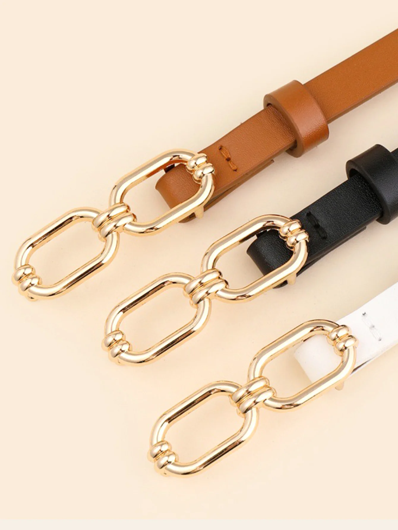 حزام نسائي دائرة مزدوجة مشبك ضغط معدني عالي الجودة حزام جلد PU تصميم فاخر إكسسوارات كلاسيكية حزام ريمين