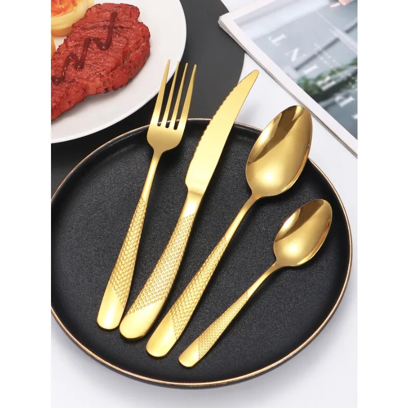 

24pc Stainless steel tableware star steak knife and fork dessert fork spoon family suits