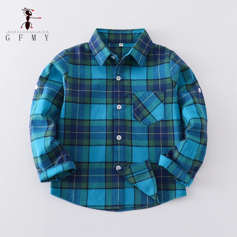 قمصان الأطفال بأكمام طويلة 100% القطن نحى منقوشة بلوزة الفتيان الفتيات الأوسط الصغير الاطفال بلايز معطف 2T-14T الخريف الملابس