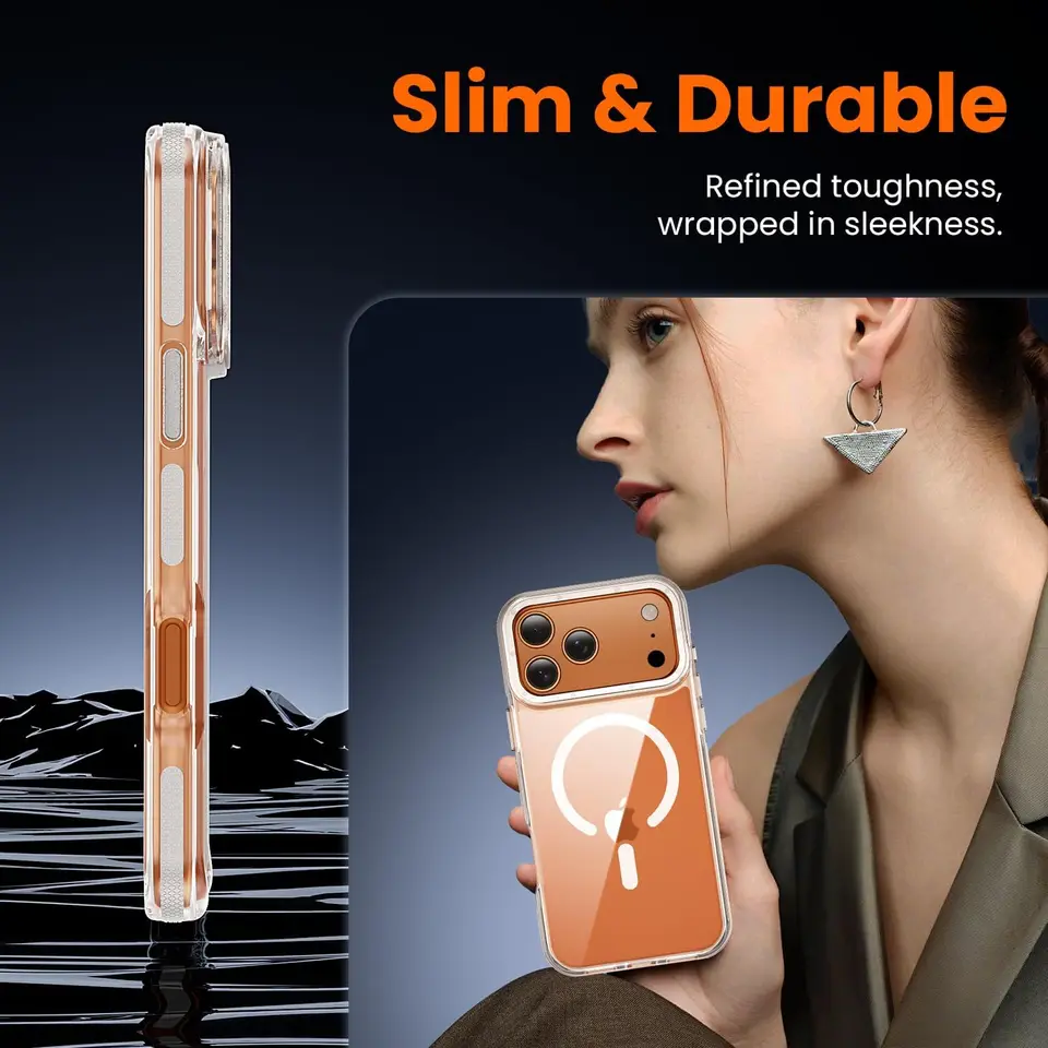 Funda transparente magnética para iPhone 17 16 15 14 13 12 11 Pro Max Plus 17e 16e, compatible con Magsafe, delgada y anti amarillamiento 3