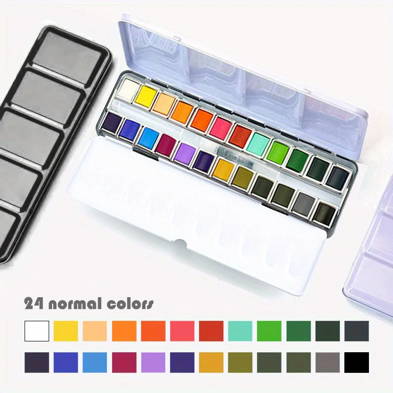 Ginflash 48/24colors Color Artistical Color Half Pan Pigment Paint Artist Painting Watercolors Set With Paint Brush