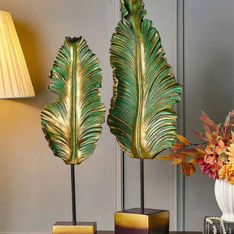 

New Chinese light luxury high-end atmospheric entrance banana leaf ornaments European style home high-end living room TV cabinet