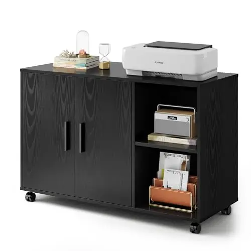 Office File Cabinet, Rolling Printer Stand, Black