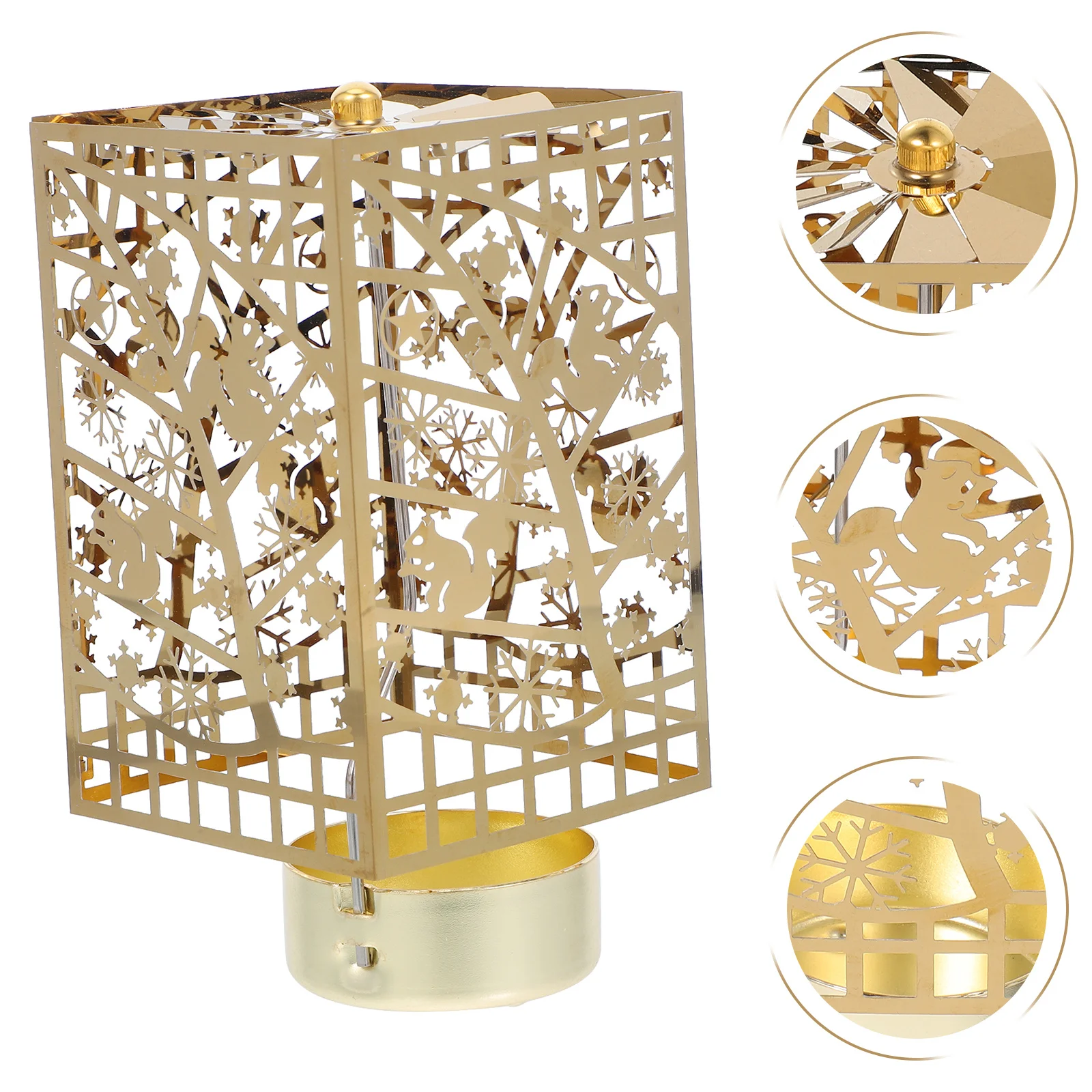 

European Style Rotating Christmas Tea Light Holder Decorative Metal Candlestick for Holiday Tabletop Decor and Romantic