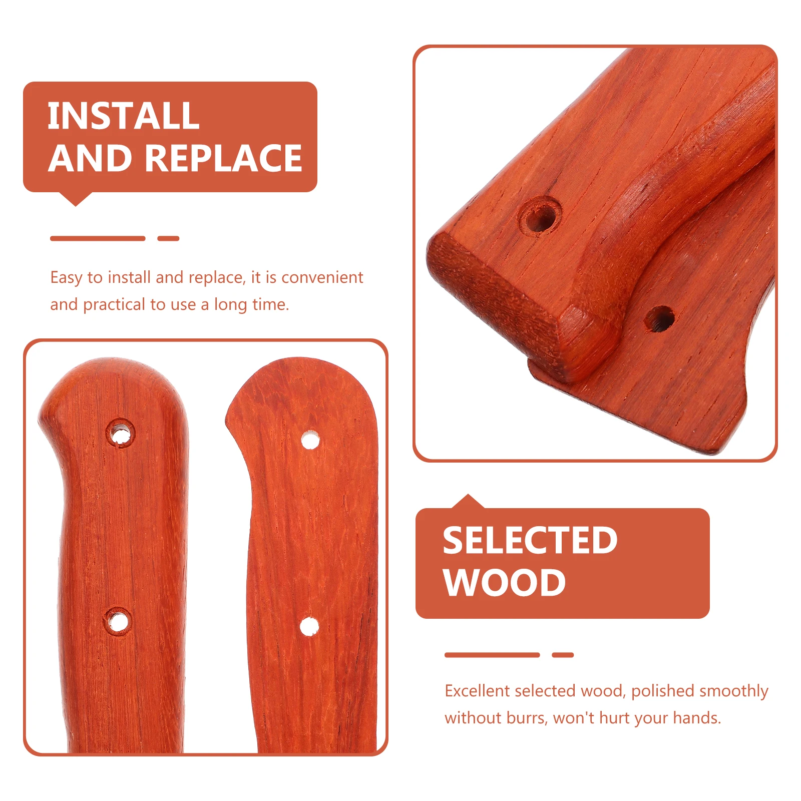 

Cutter Handle Accessories Ergonomic Wood Grip for Chef Knife Replacement Smooth Polished Easy Install Red Color Kitchen