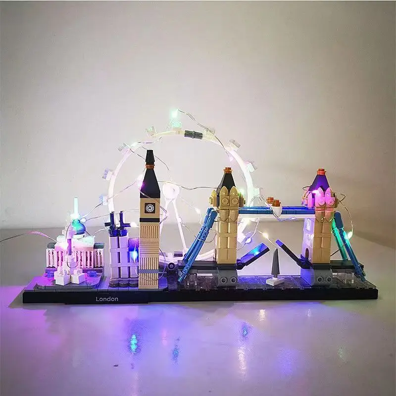 Tokyo Singapore Las Vegas London Dubai City Architecture Skyline Building Blocks SEt With LED Street View Bricks Toys For Kids