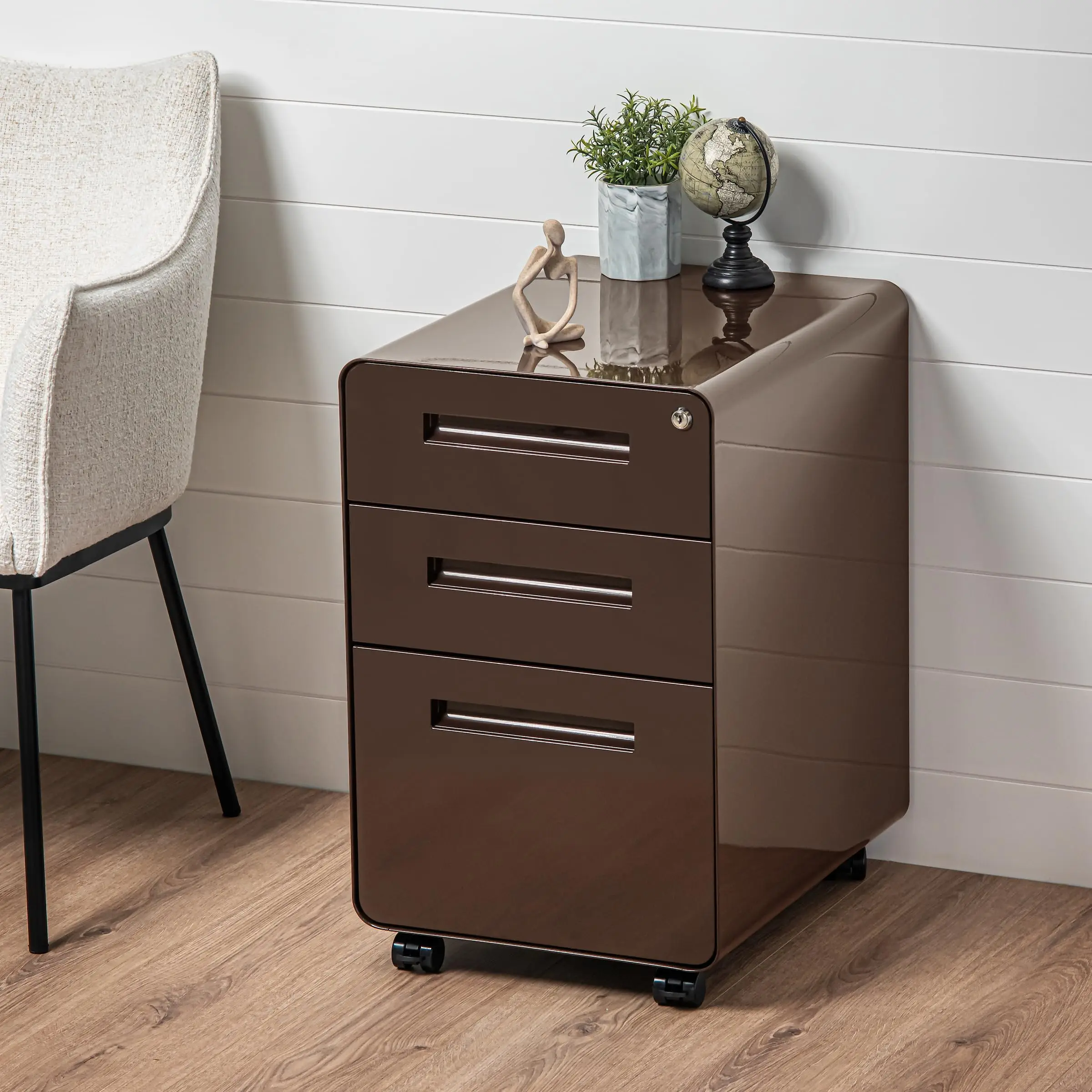 Stockpile 3 Drawer File Cabinet with Lock - Under Office Desk Metal Filing Cabinet, Legal/Letter File Folders, Wheels