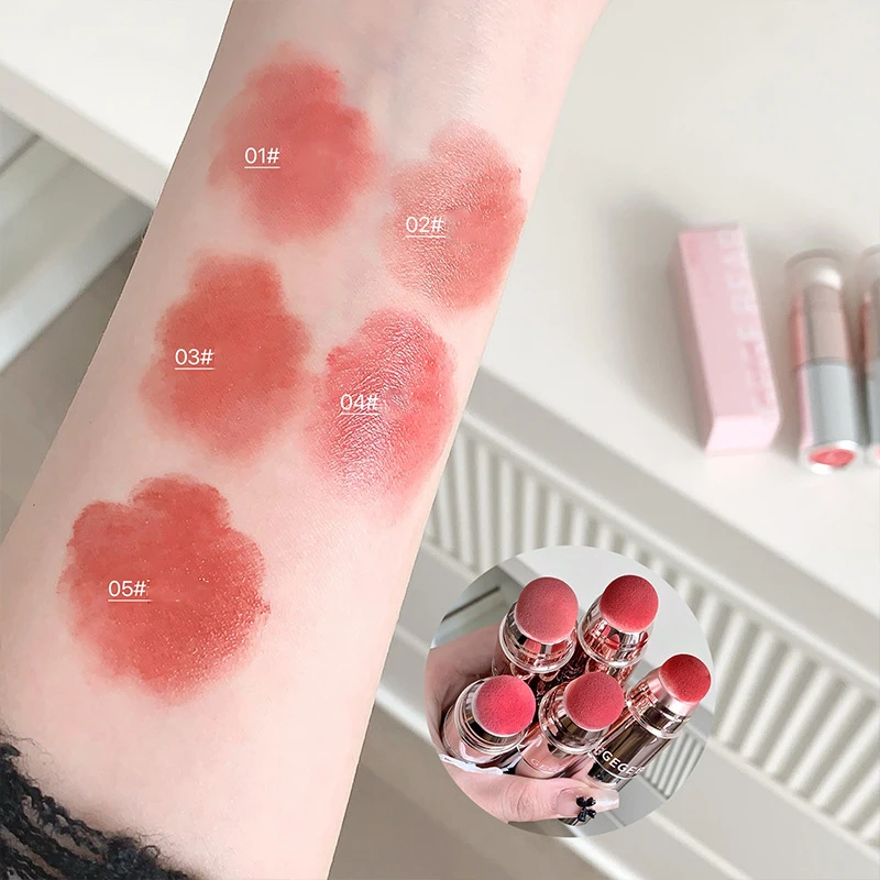 Dupla cabeça líquido blush esponja vara fosco batom nude rosa rosa damasco blush conjunto lábio bochecha matiz rouge contorno maquiagem menina