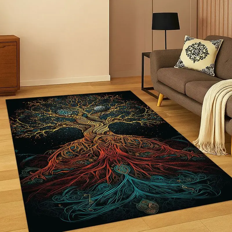 Tree of Life Nordic Mythology Yggdrasil Nature Cartoon Carpet Rug for Bedroom Living Room Sofa Doormat Home Decor,Non-slip