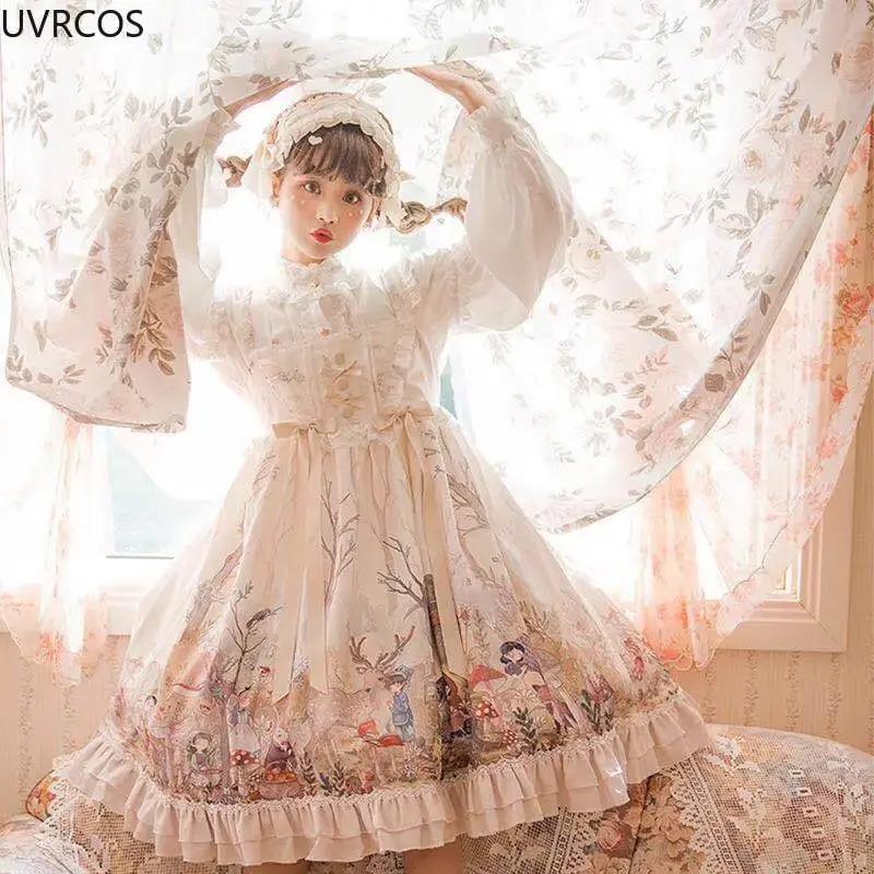 Giapponese Vittoria Vintage Lolita OP Dress donna Dream Forest Series stampa Jsk abiti ragazze Kawaii Daily Party Princess Vestidos