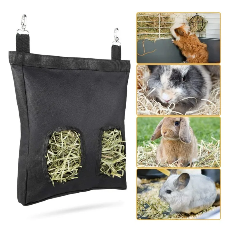 Hay Bag Hanging Pouch Feeder Holder Feeding Dispenser Container for Rabbit Guinea Pig Small Pet Animals Oxford cloth