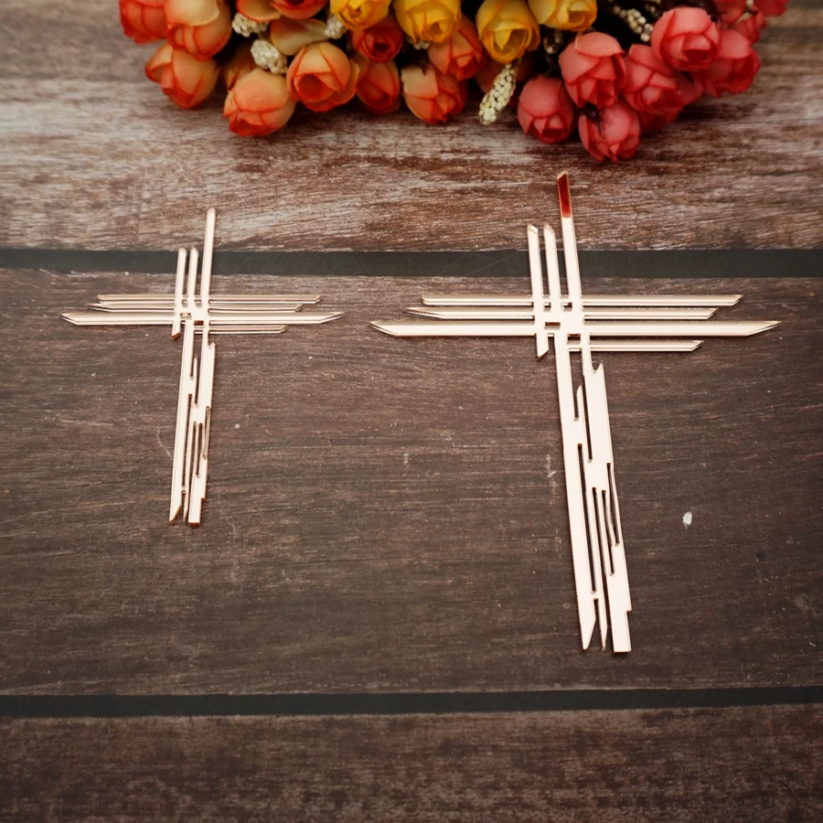 10/14cm 높이 새로운 디자인 중공 절단 아크릴 미러 크로스 태그 DIY Christening 선물 액세서리 파티 장식