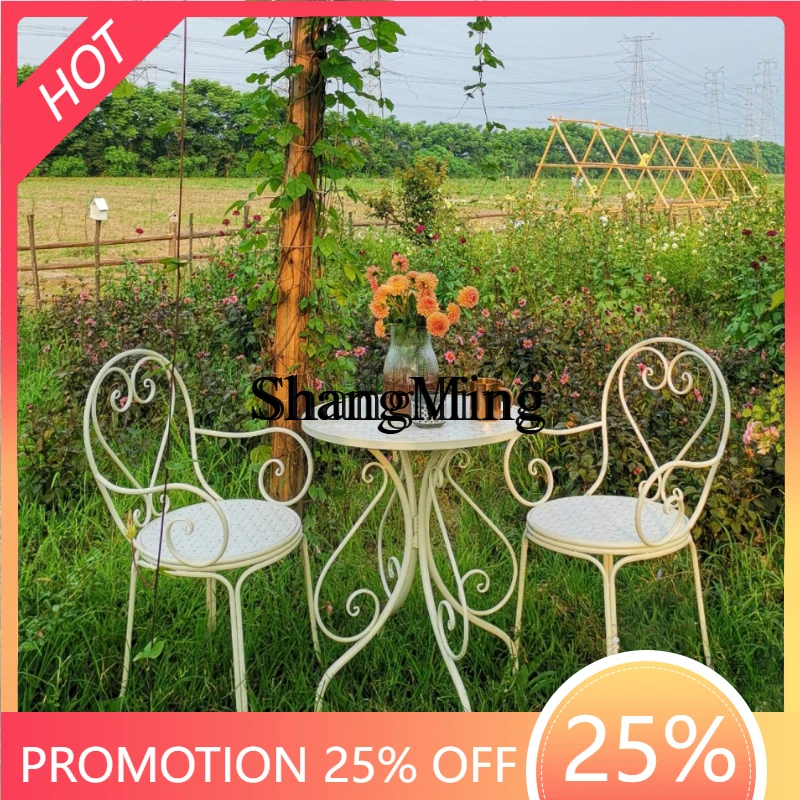 

SM wrought iron balcony table and chairs three-piece set outdoor leisure small coffee table home decoration combination