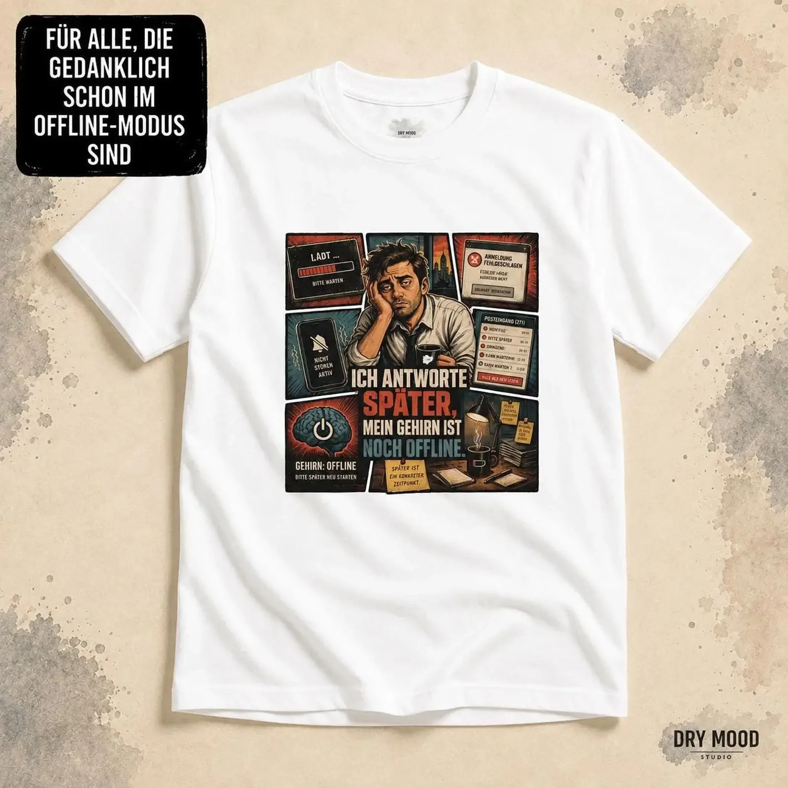 Office humor shirt My brain is still offline sarcastic work vintage Washed fashion designer clothes streetwear Soft Breathable